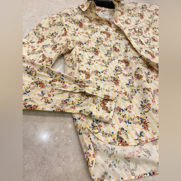 Frank & Eileen Silvio Floral Stripe Button-Up Shirt Size Small - Picture 11 of 12